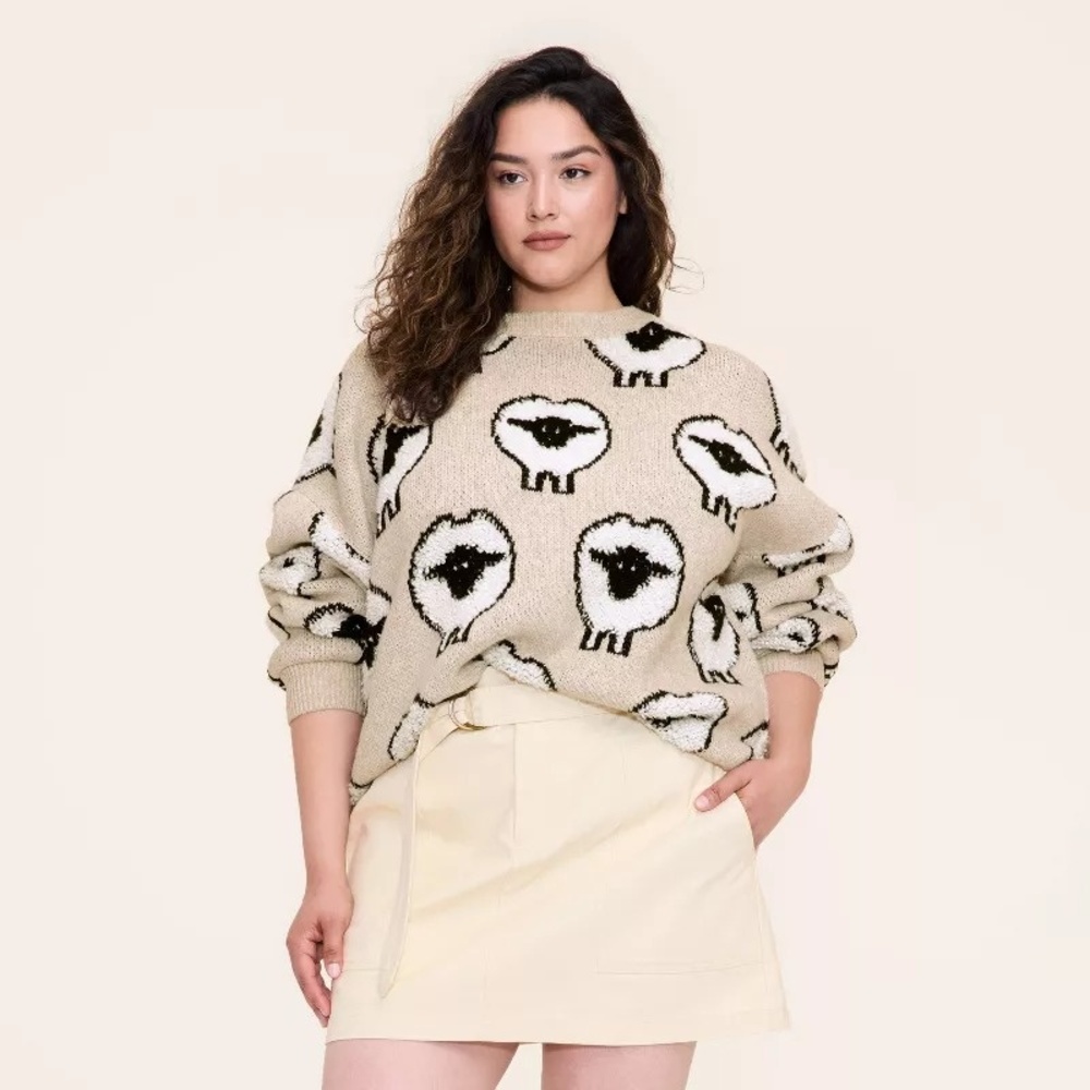 NWT! Woolrich x Target Unisex Adult L Large Sheep Print Pullover Sweater, Taupe - Picture 10 of 12